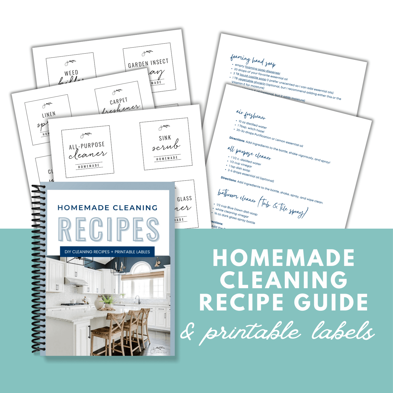 Mockup of DIY cleaning recipes and labels