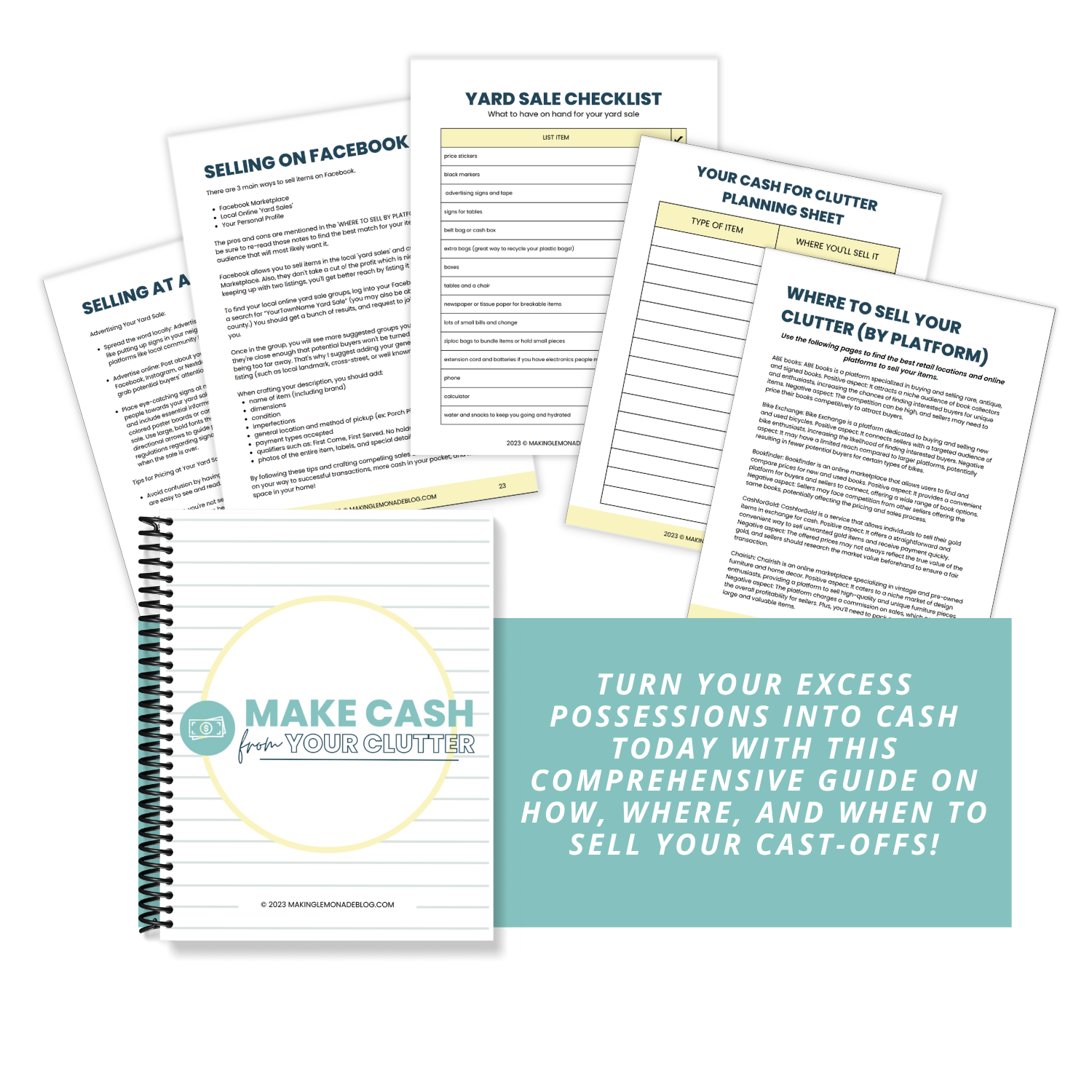Make Cash From Your Clutter guide with contents.