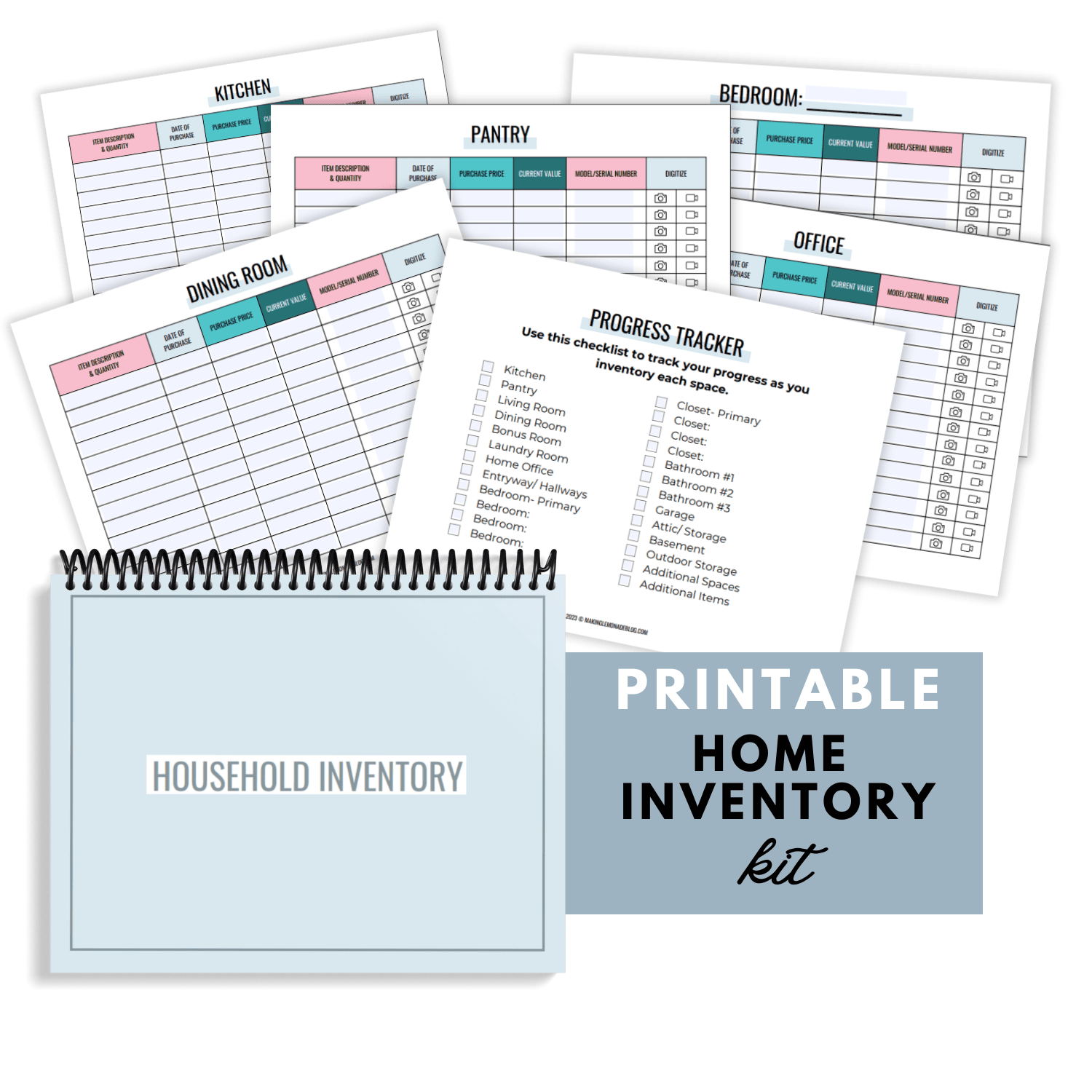printable + digital home inventory kit for insurance mockup