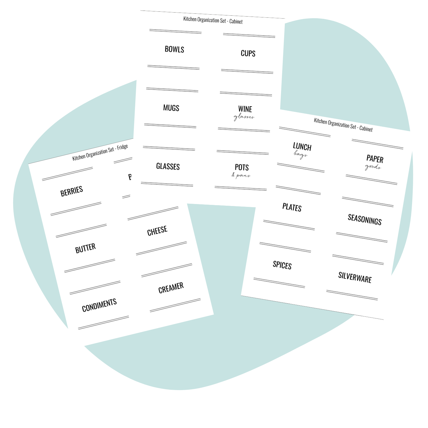 printable refrigerator and kitchen organization labels mockup pages