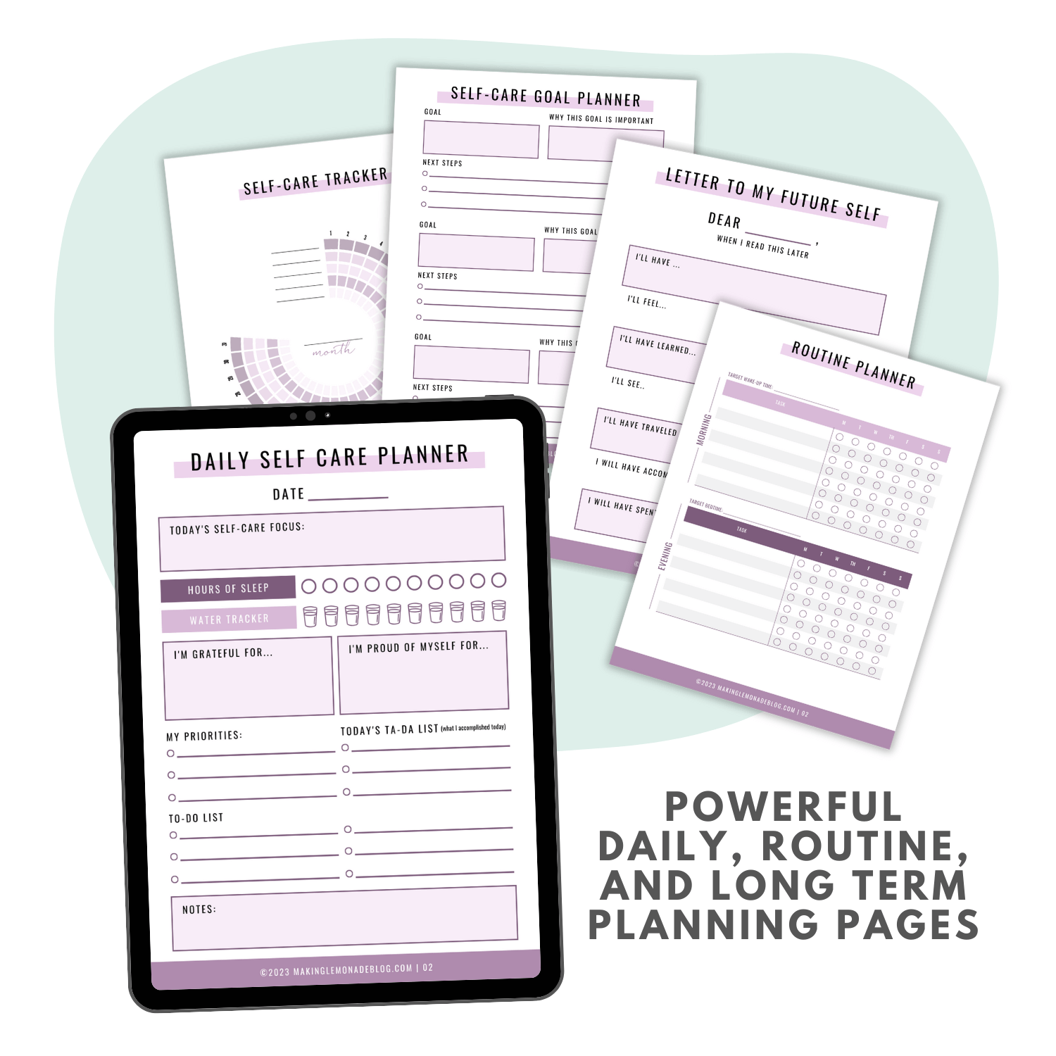 Tech mockup of Mockup of Self Care Planner pages