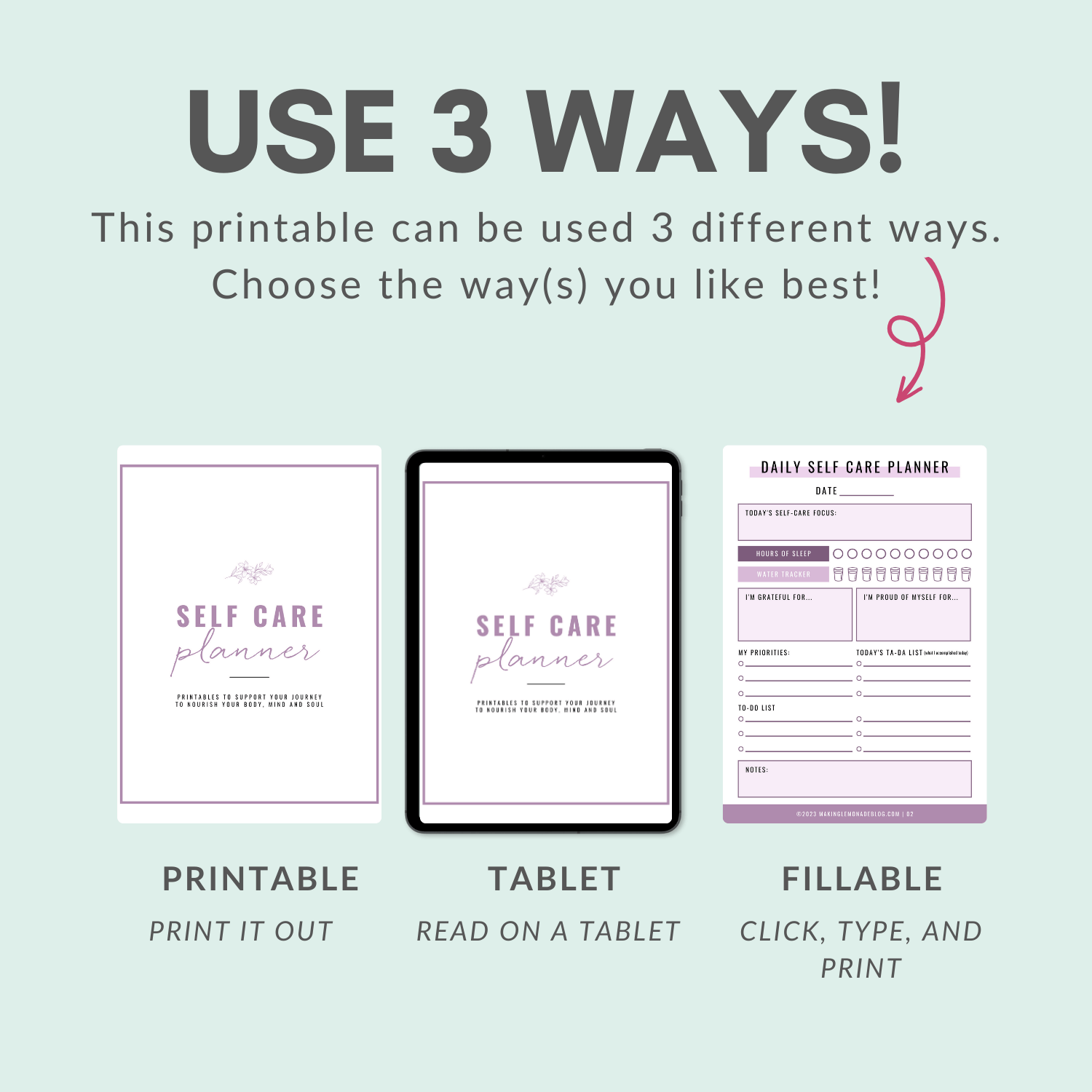 How to use Self Care Planner pages: Printable, Digital, Fillable