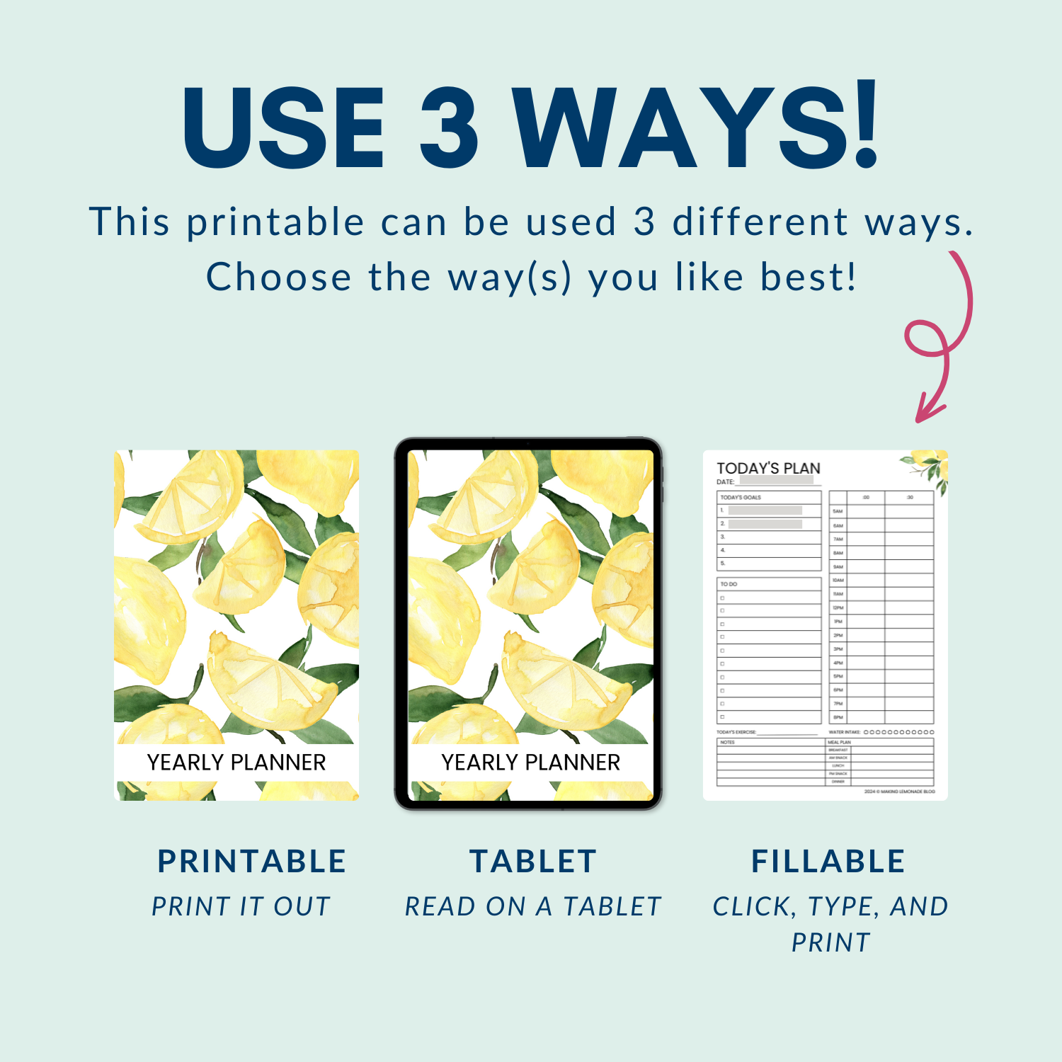 Undated printable planner - adorable lemon themed