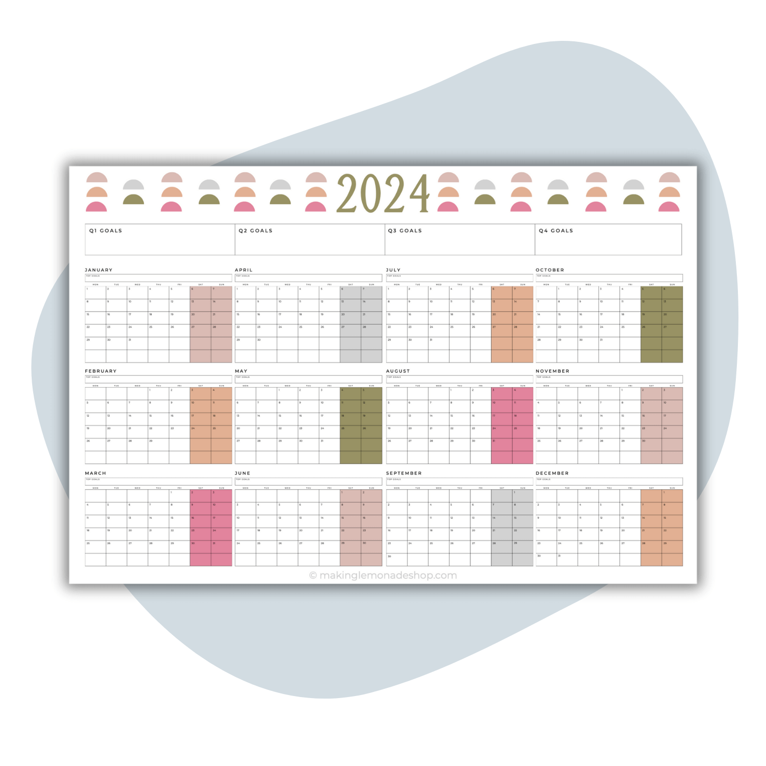 2024 large print wall calendar boho
