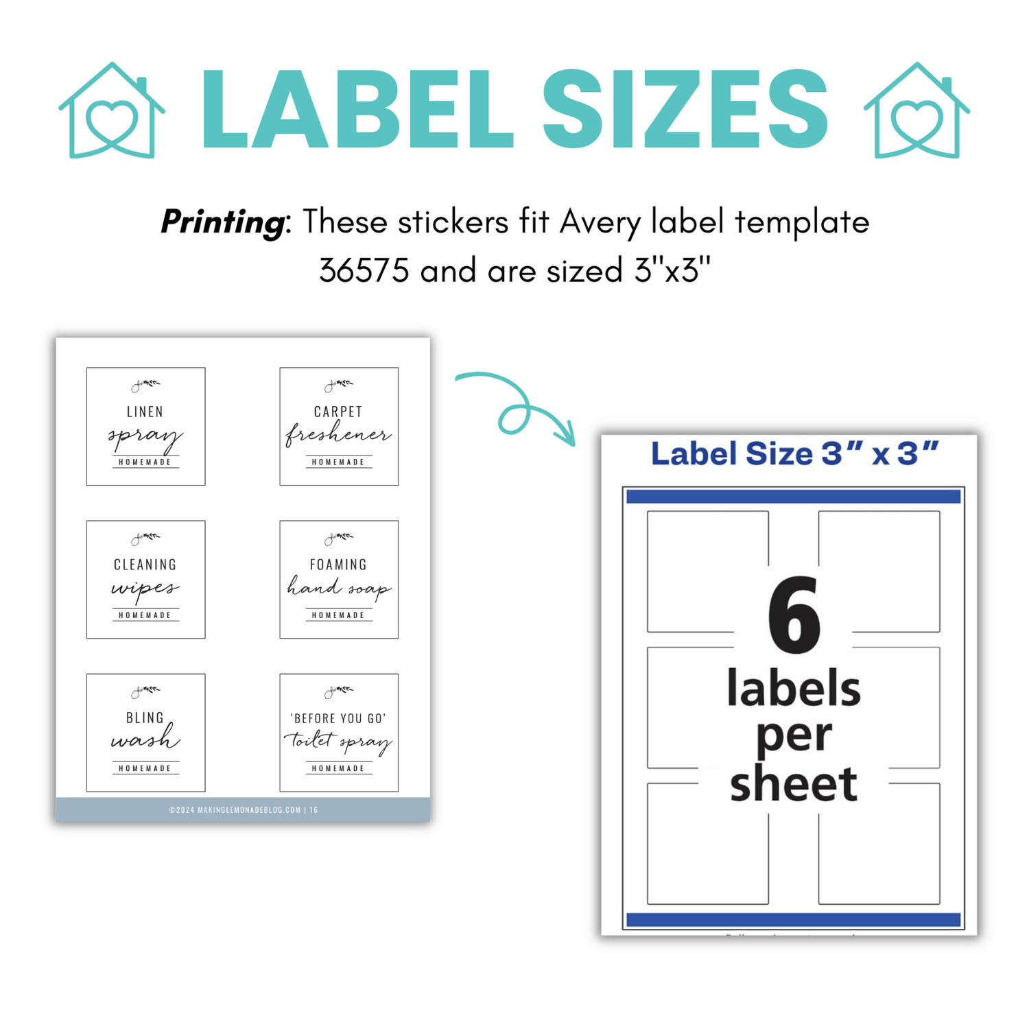 Mockup of the size of labels in DIY cleaning recipes and labels guide