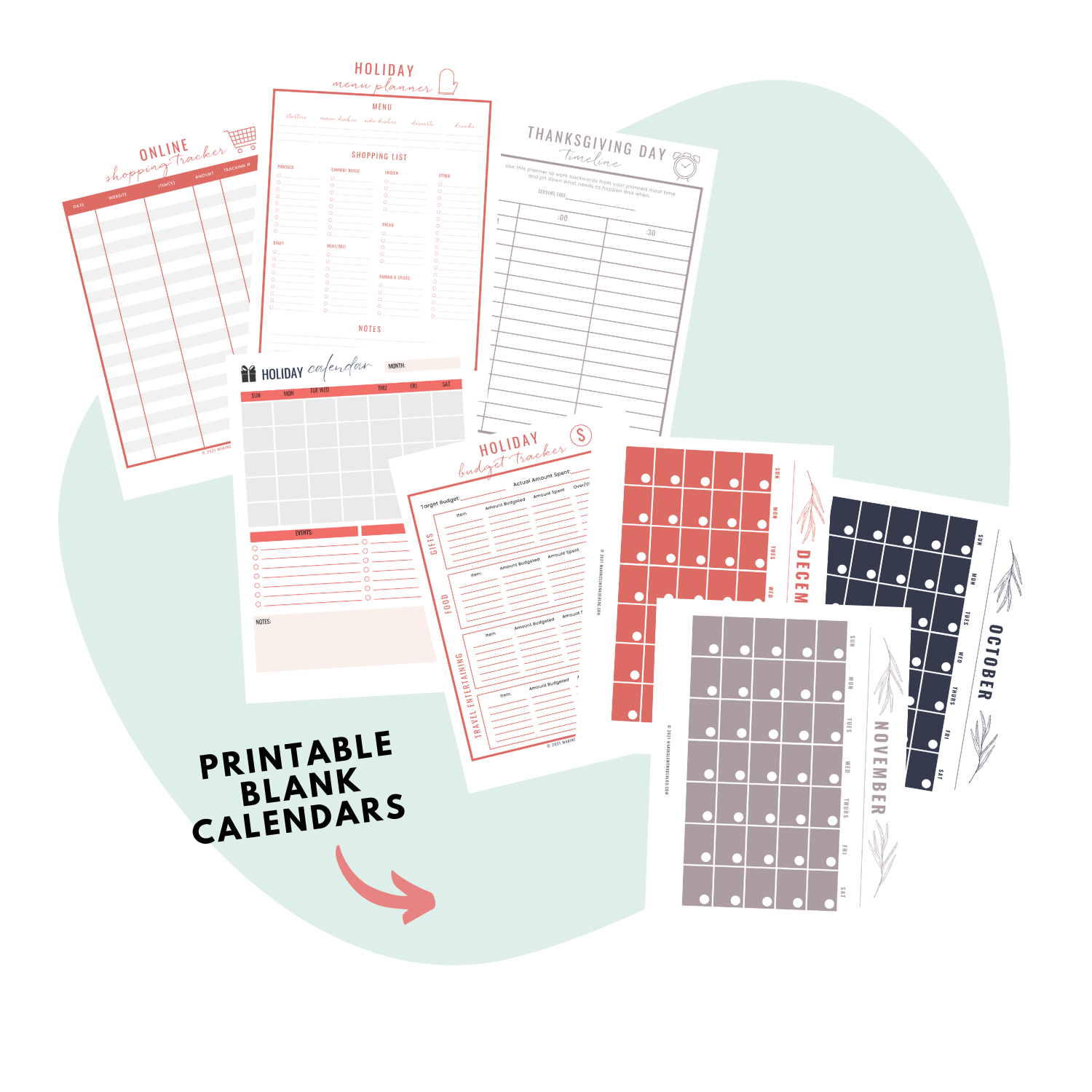 Mockup of Printable + Digital Holiday planner pages
