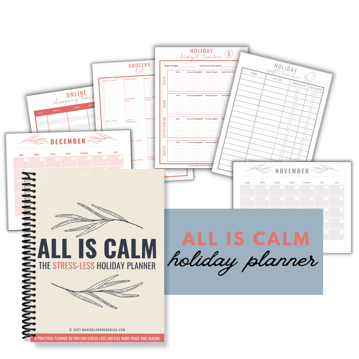 Mockup of Printable + Digital Holiday planner pages