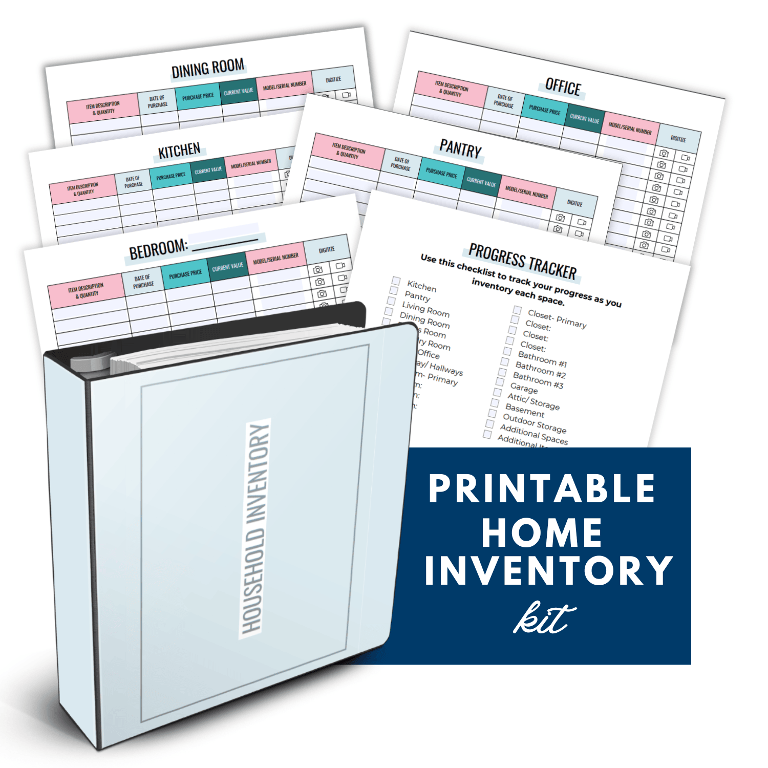 printable + digital home inventory kit for insurance mockup
