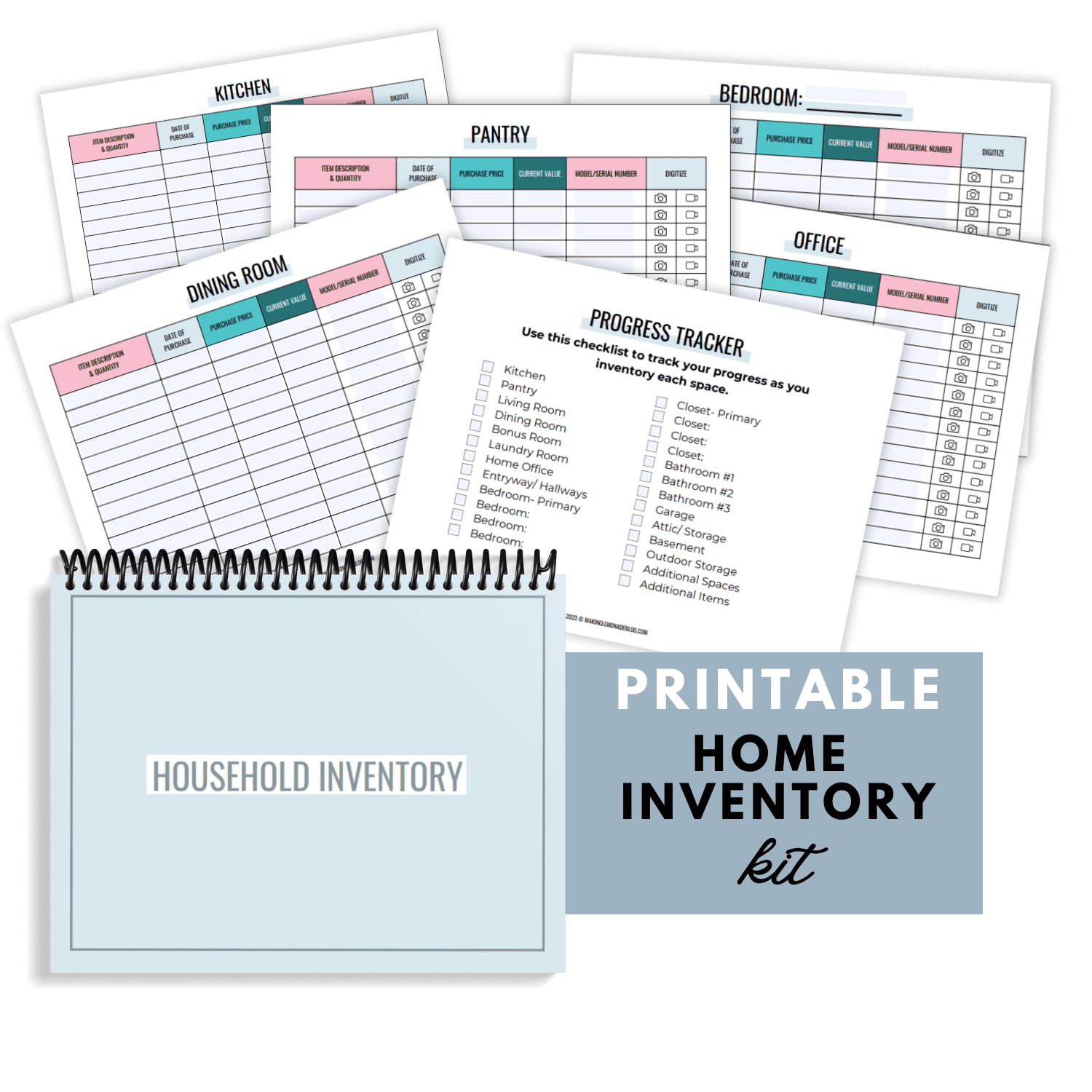 contents of printable home inventory kit.