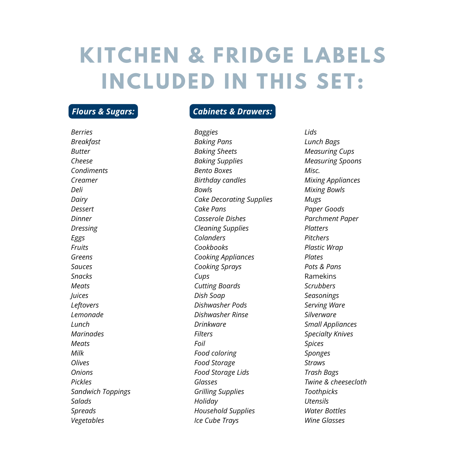 Kitchen labels for organization