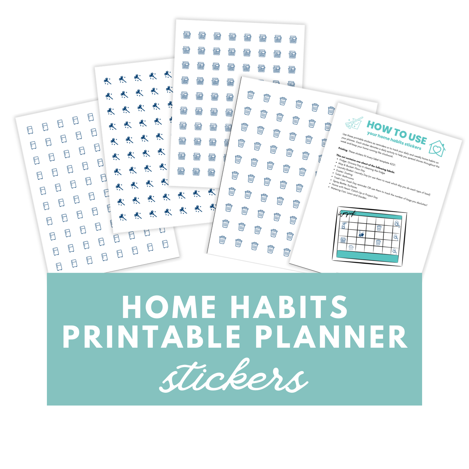 Mockup of printable home habit tracking stickers