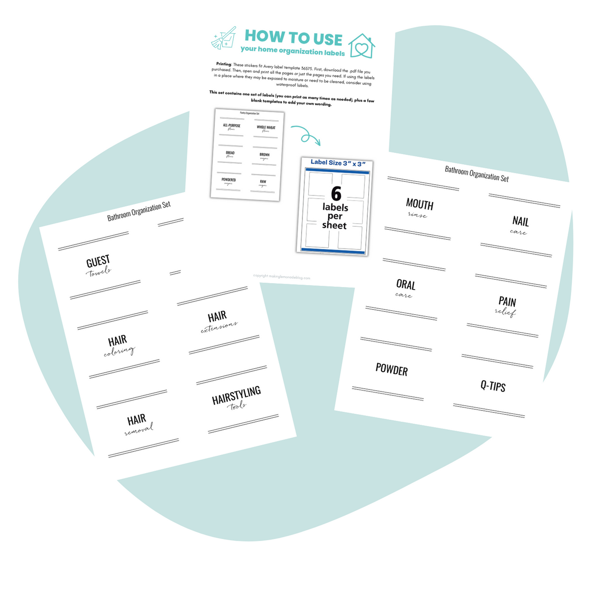 Printable Bathroom Organization Labels