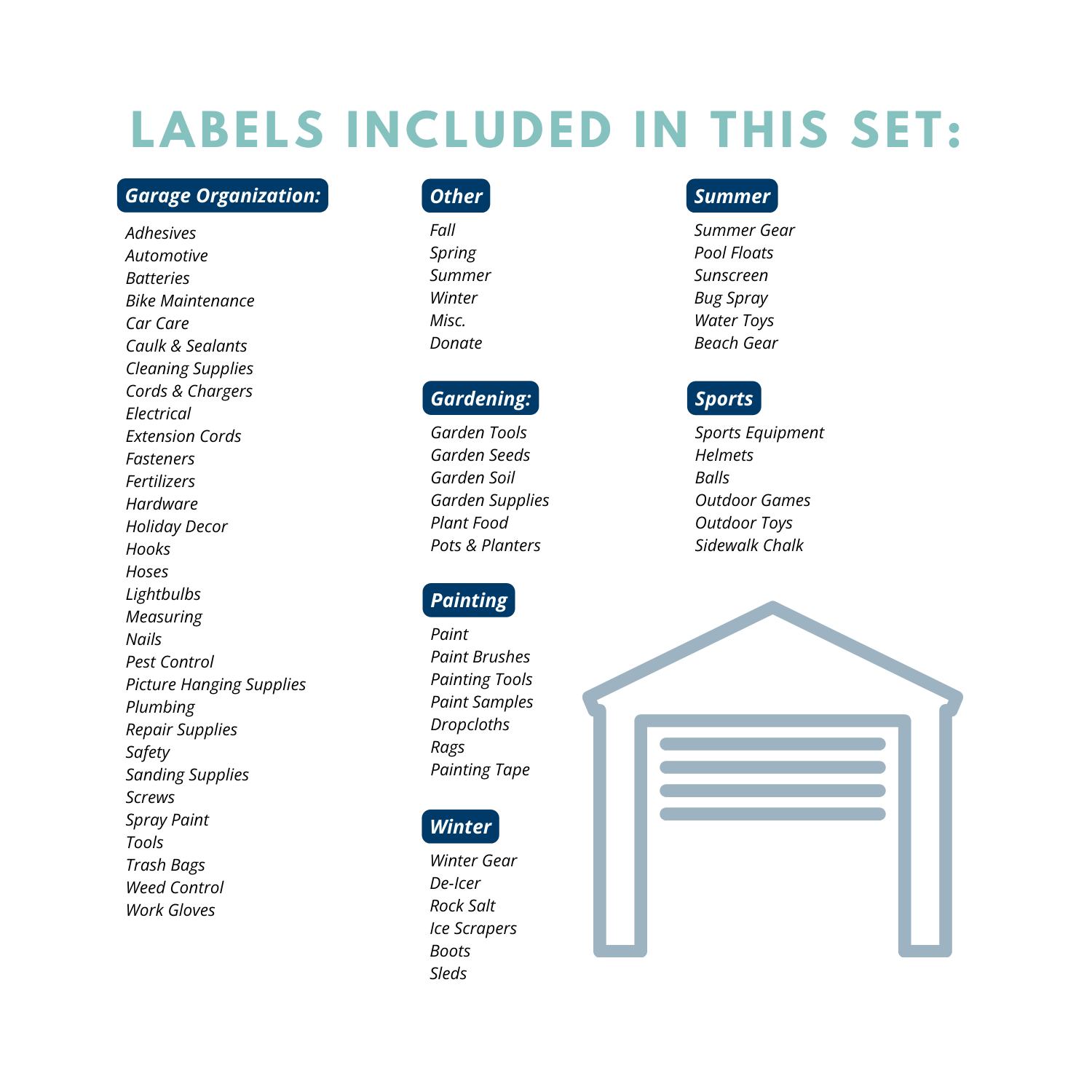 What's included in Minimalist style Garage Labels (Digital Print) 