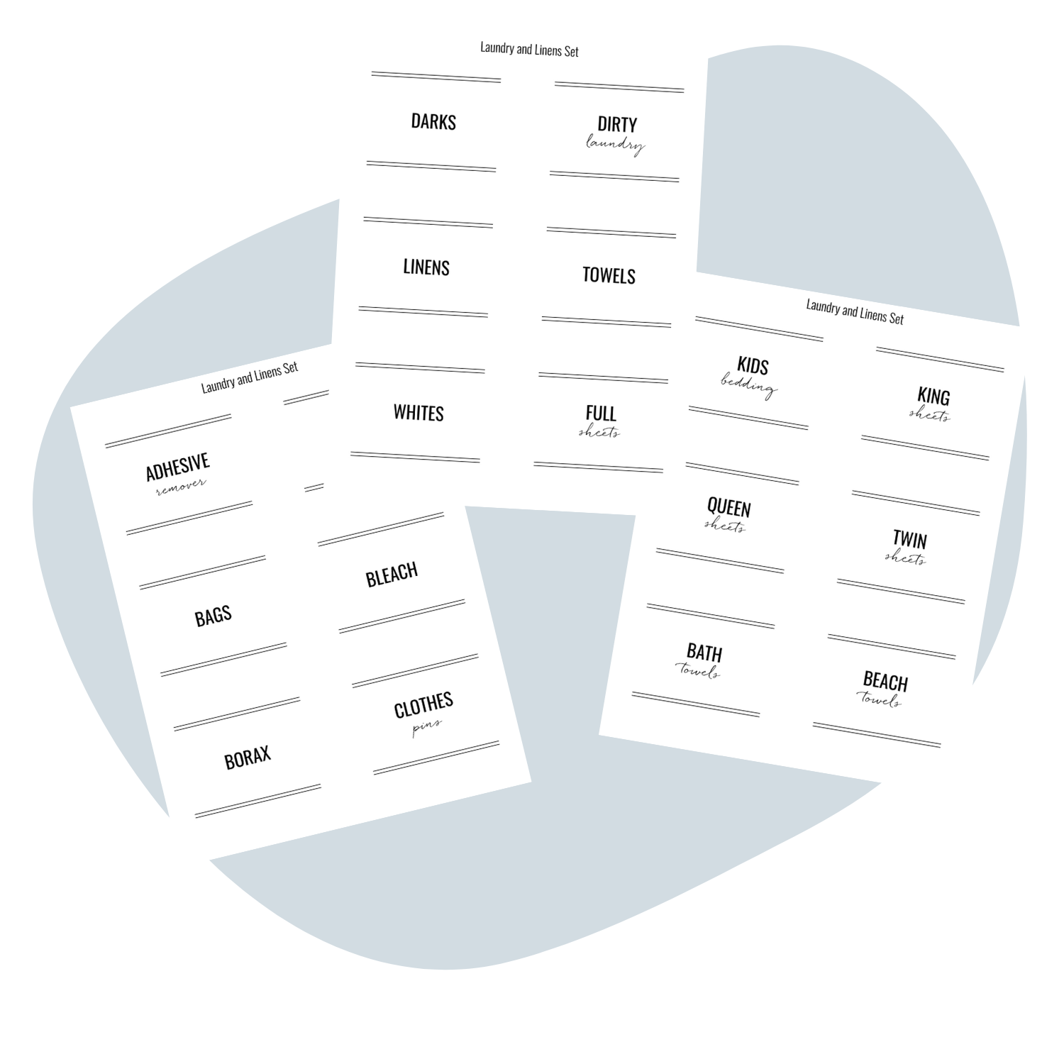 example pages of printable home laundry label set for organizing