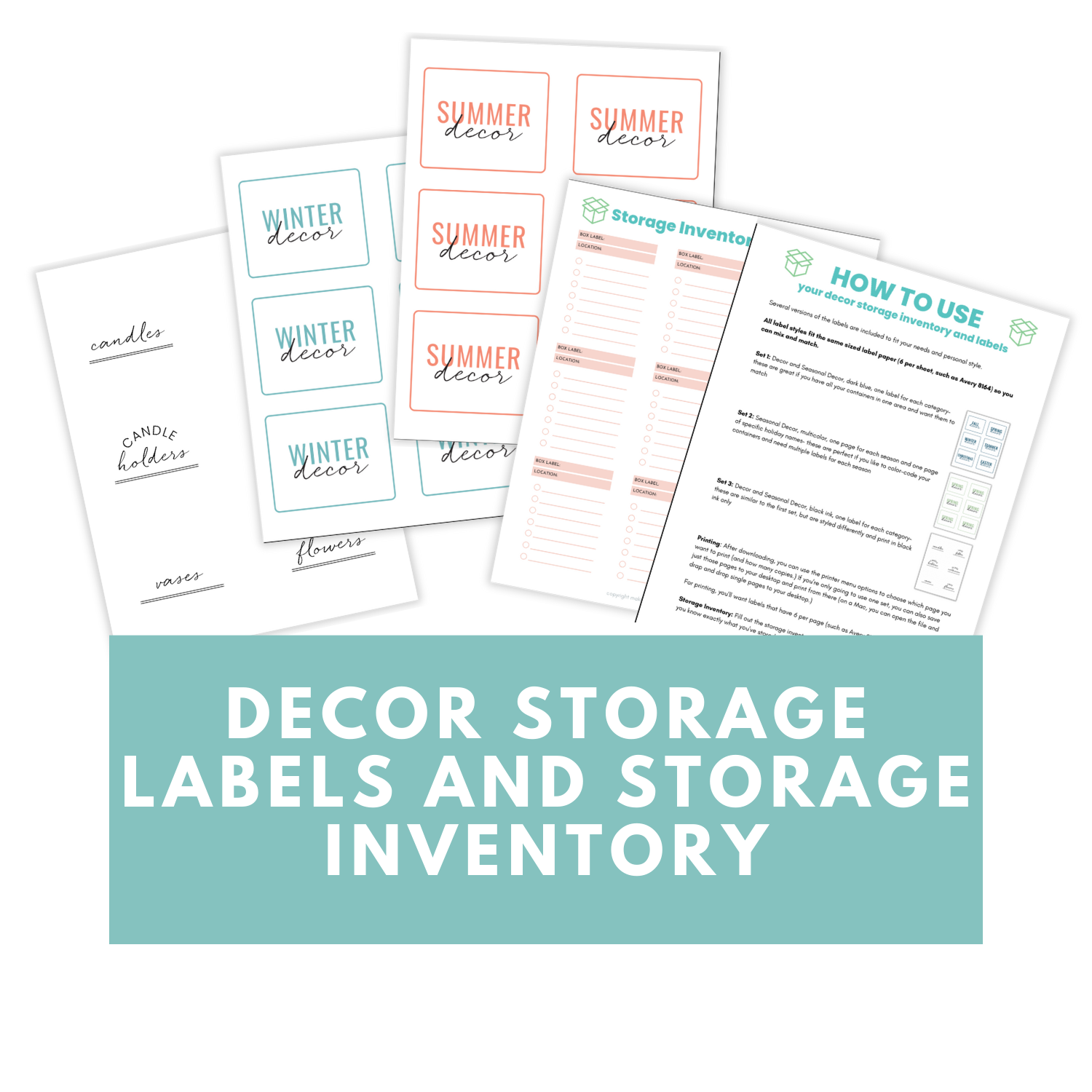 home decor organization digital printable label set - mockup