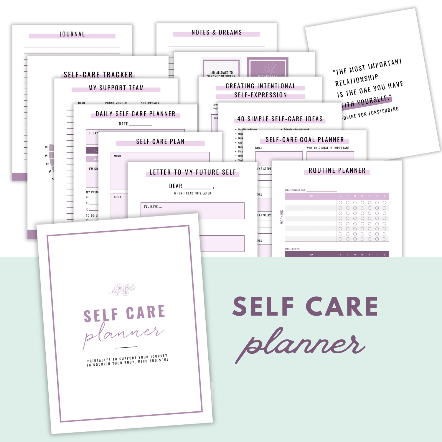 Mockup of Self Care Planner pages