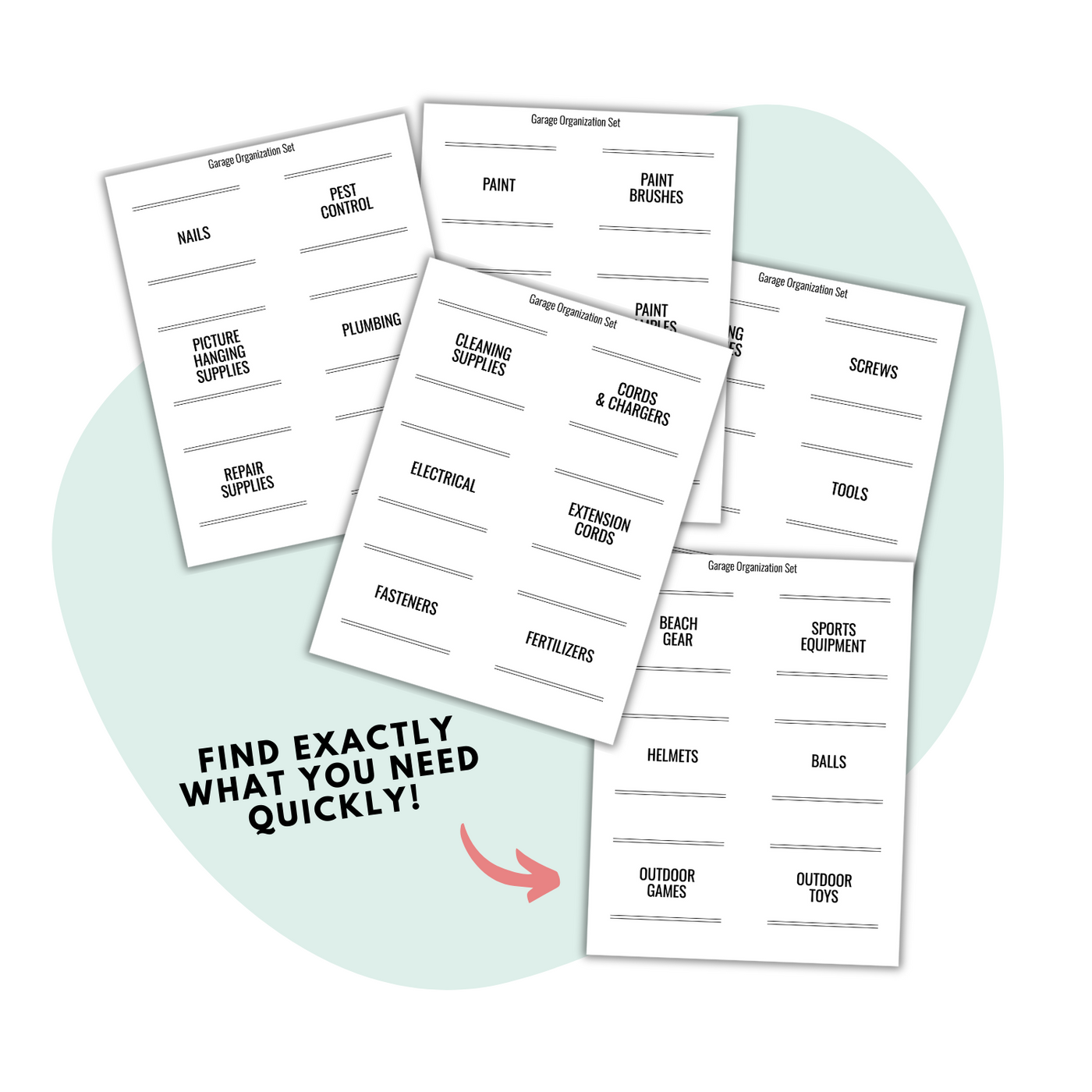Printable Garage Organization Labels
