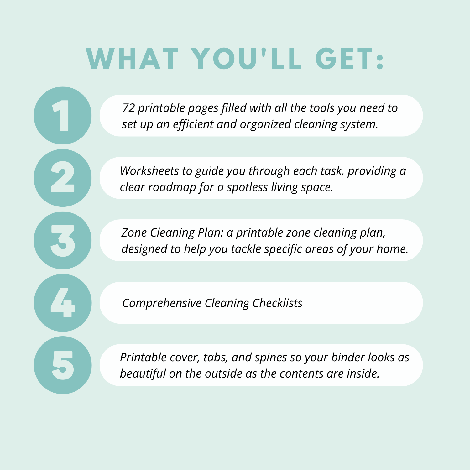What you'll get in this Printable Cleaning Binder graphic