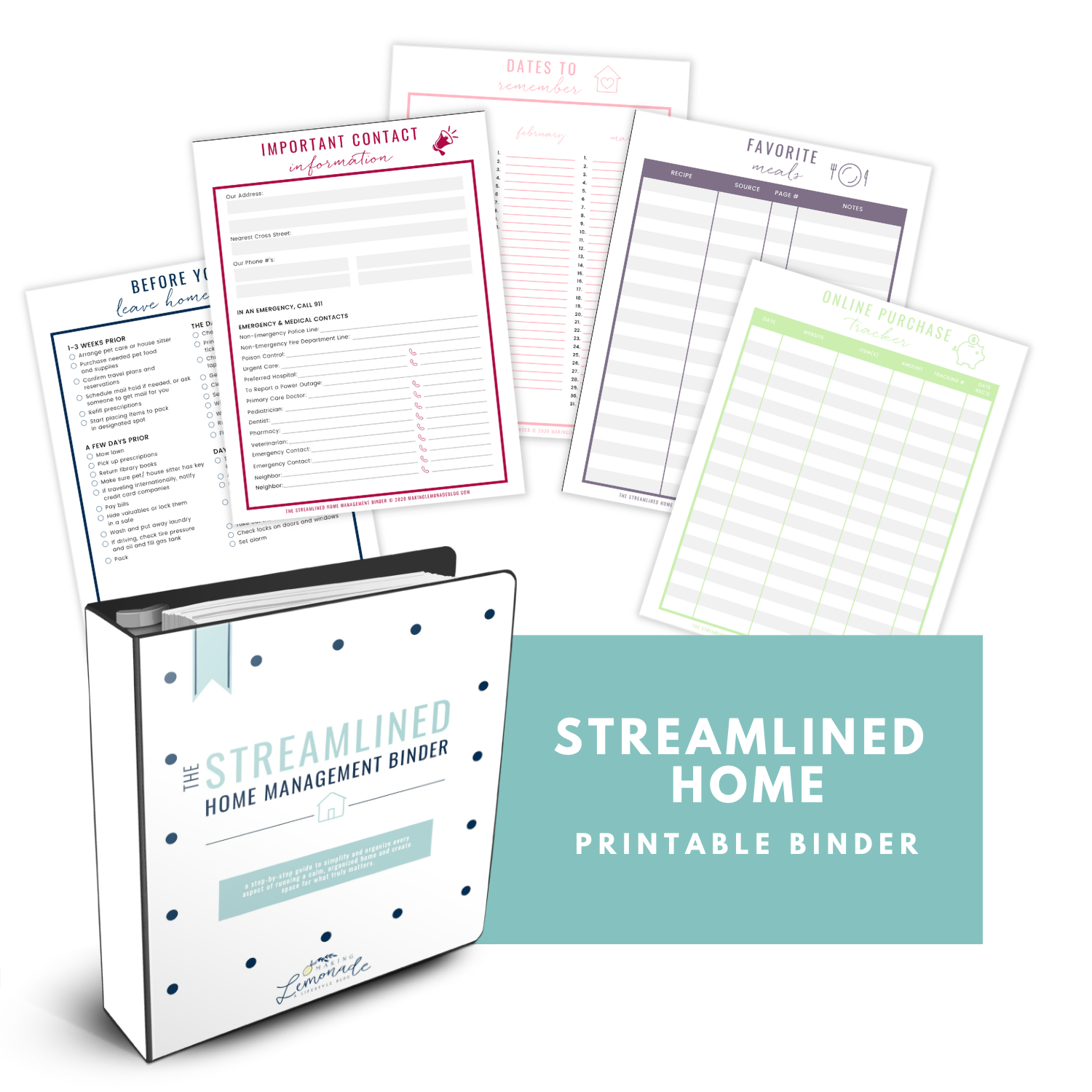 printable home management binder
