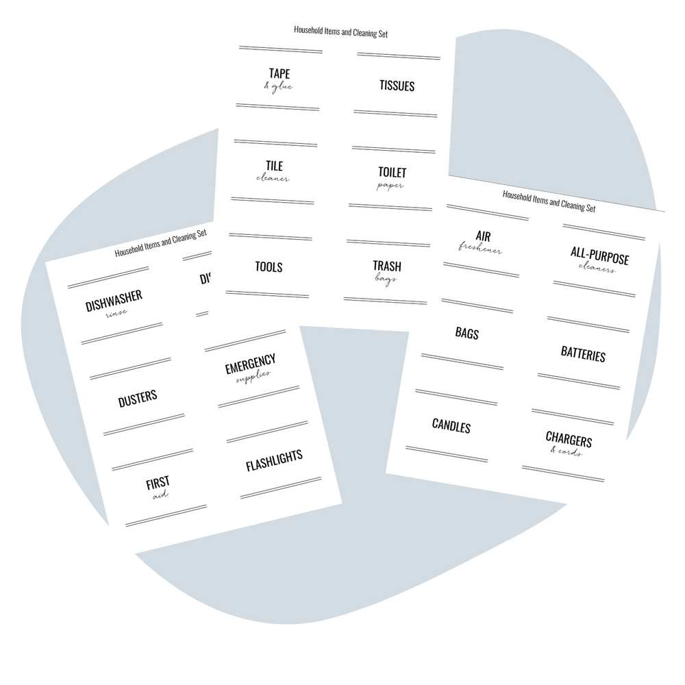 Printable Household & Cleaning Product Organization Labels