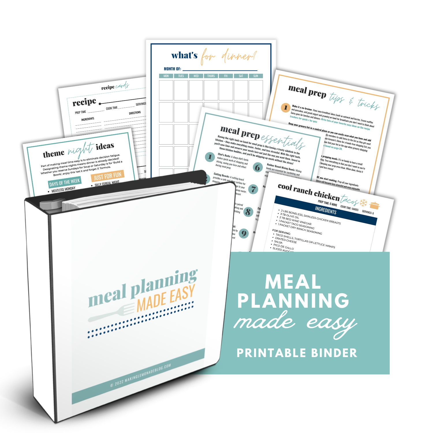 printable binder & recipes: meal planning made easy system mockup