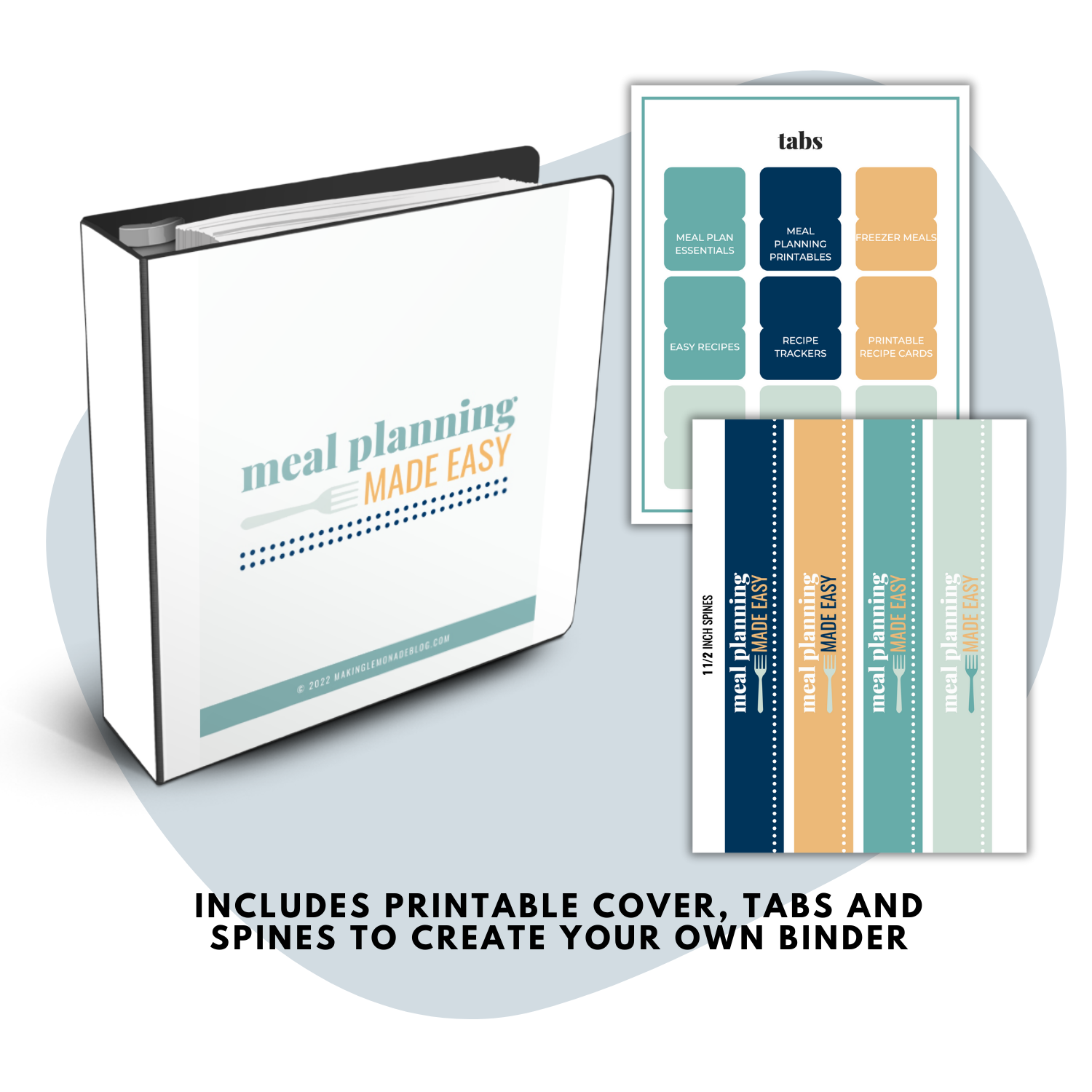meal planning made easy printable binder system with printable tabs, cover and spines