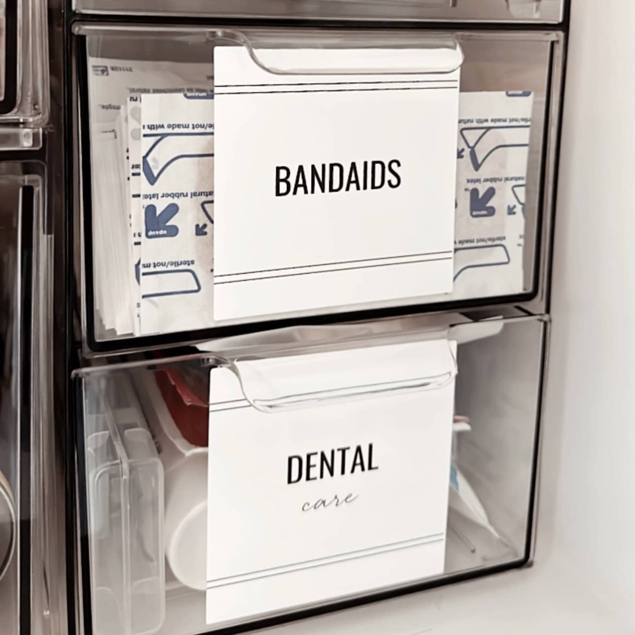 photo of printable bathroom organizing labels dental care, bandaids | digital download