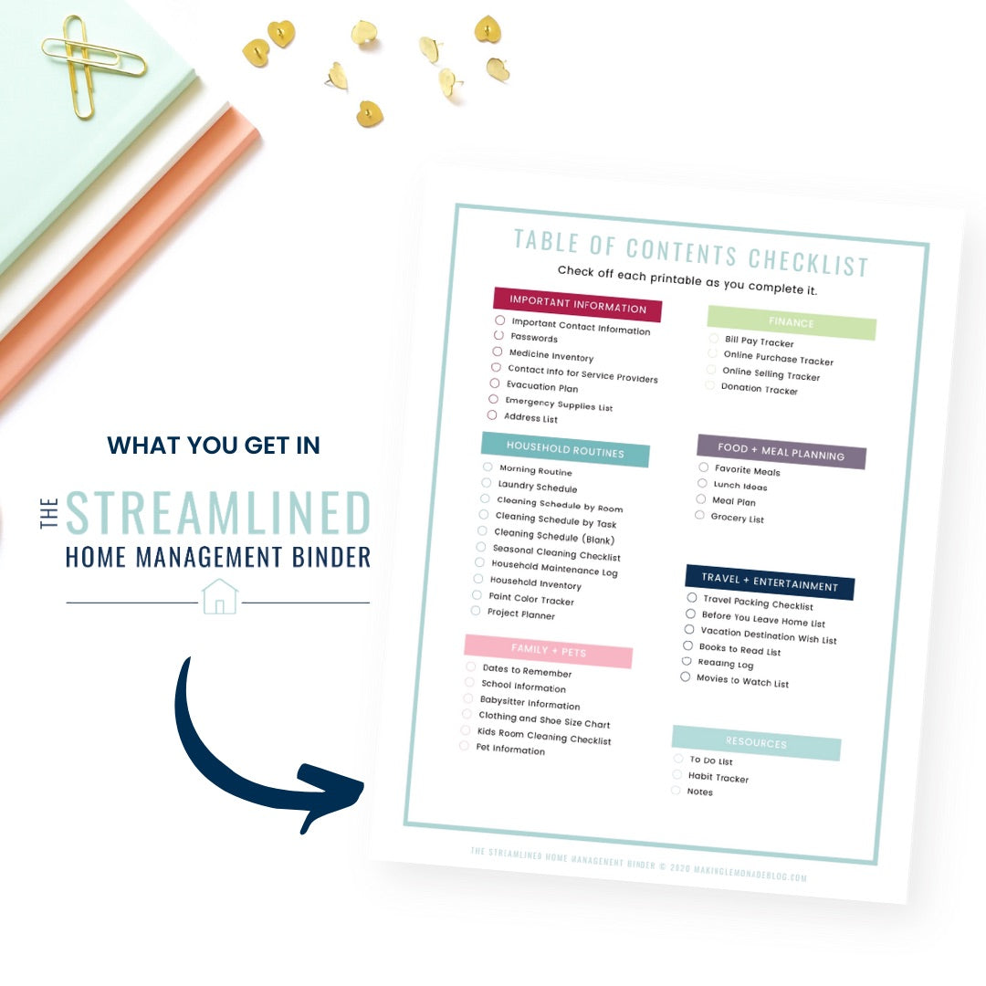 Get Organized With The Streamlined Home Management Binder Table of Contents Checklist Mockup